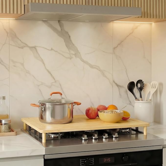 HOOBRO Bamboo Stove Top Cover, Noodle Board Stove Cover with Removable Legs, Stove Top Cover Board for 30”x22” Electric Stove, Gas Burners, Stove Cover Cutting Board for Sink, Oven, Natural YL76TL01