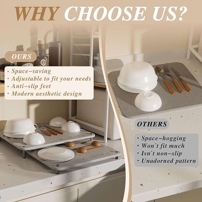 VERIFOST 2pcs Large Stone Drying Mat for Kitchen Counter, Quick Drying Matt Kitchen Counter, Large Drying Stone for Kitchen Counter, Diatomaceous Earth Dish Drying Mat, Moonlight Gray