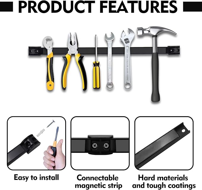 12" Magnetic Tool Holder, 4 Packs Magnetic Storage Strips Magnet Bar PVC Coated for Garage Tool Organizer Mounted Hanging Strip,Heavy Duty of Holder Easy to Install