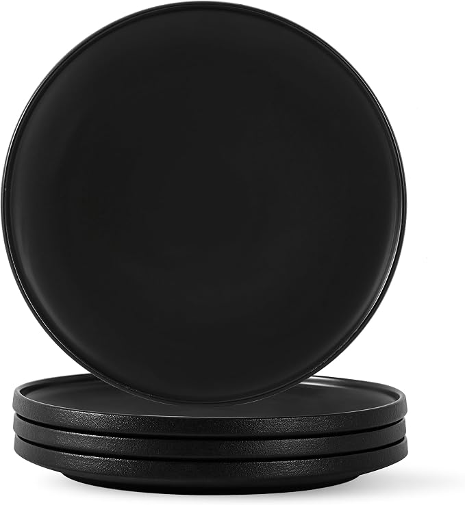 10.25 Inch Dinner Plates, Matte Black, Set of 4 | Matte Glaze Stoneware, For Steak & Pasta, Microwave Safe, Dishwasher Safe, Ceramic