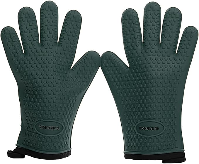 KITCHEN PERFECTION Silicone Smoker Oven Gloves - Extreme Heat Resistant BBQ Gloves - Handle Hot Food Right on Your Grill Fryer Pit | Waterproof Oven Mitts | Superior Value Set + 3 Bonuses