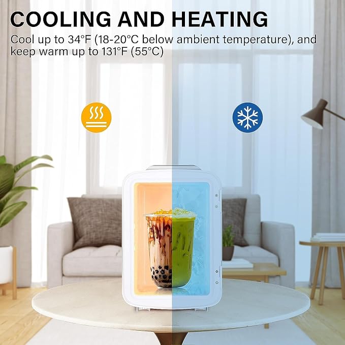 Simple Deluxe 4L/6 Can Mini Fridge, Portable Cooler & Warmer Freon-Free Refrigerator, Provide Compact Storage for Skincare, Beverage, Cosmetics, Bedroom, Office, White