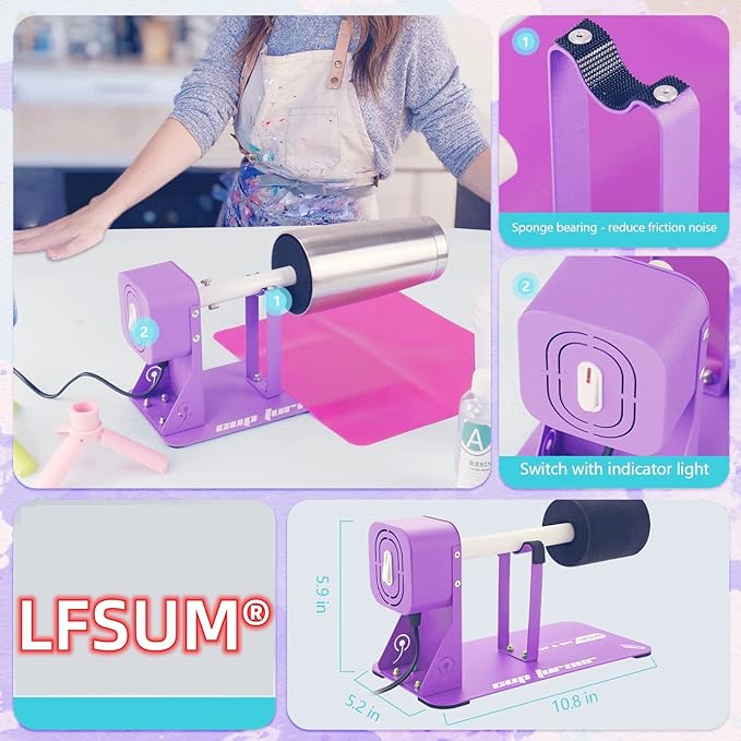 LFSUM Cup Turner for Crafts Tumbler Cup Spinner Machine Kit, Wood Cuptisserie Turner DIY Glitter Epoxy Tumblers with Silent UL Motor Safety Switch 3 in 1 Foams Accessories