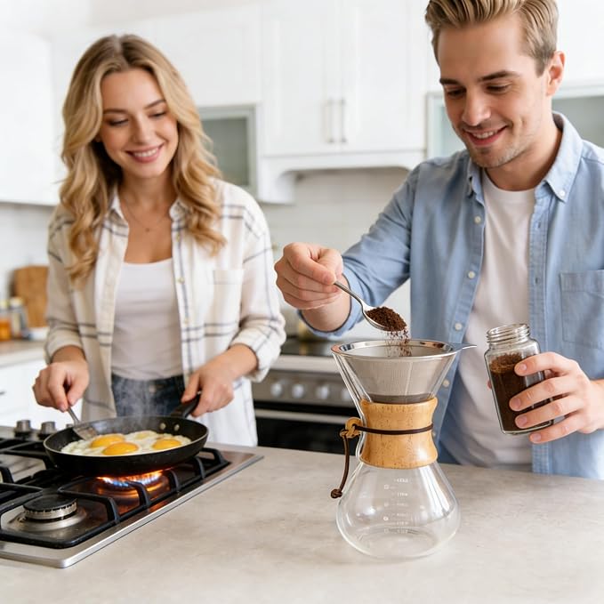 subjectthree Glass Coffee Dripper 6 Cup Pour Over Coffee Maker Set with Reusable Filter Easy Clean for Camping,Office,Cafes,Home Use(20 Ounce)