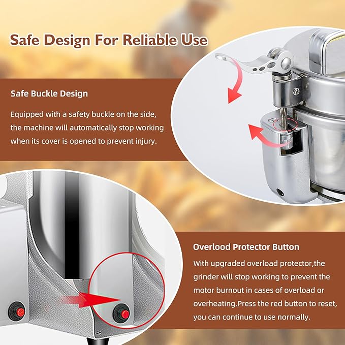 MAGIC MASTER 500g Grain Mill Grinder Electric,High Speed 1800W Commercial Safety Stainless Steel Dry Grinder Machine For Flour Wheat Nut Corn Rice Spice Pepper Herbs Coffee Beans,Swing,110V