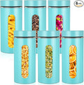 Patelai 6 Pack Kitchen Canisters Set Airtight Stainless Steel Canister Food Storage Container with Window Glass, Coffee Sugar Candy Jars Tea Organizer for Flour Cookies Spice(Turquoise,44 oz)