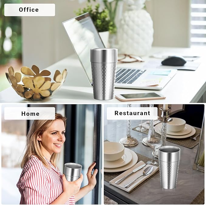 Stainless Cups, 19 oz Double Wall Insulated Tumbler, 4 Pack Unbreakable Stackable Water Tumblers Insulated Metal Cup Premium Drinking Glasses for Travel Camping Home Outdoor Office