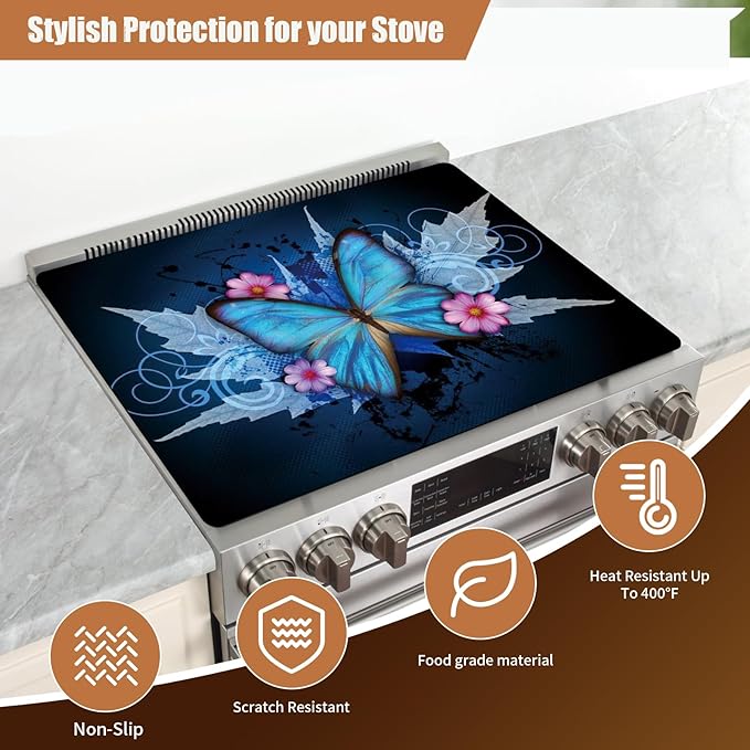 Decorative Electric Stove Top Covers, Heat Resistant Silicone Stove Cover Mat, Stove Top Protectors for Electric Flat Glass Stoves, Adds Extra Counter Space for Small Kitchens and Apartments