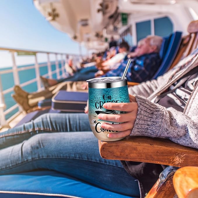 Sliner 8 Pcs Cruise Gifts Tumbler with Lid, 12oz Stainless Steel Cruise Mugs Insulated Cruising Ship Wine Glass Tumbler Travel Mugs for Women Men Weekend Trip Vacation Souvenir Gifts