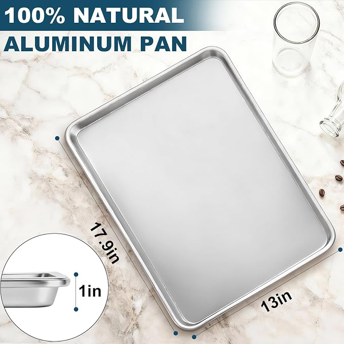 6 Pack Half Size Baking Sheet Pan Set, Aluminum Commercial Quality Cookie Sheet for Baking or Roasting, Large Thick Baking Tray Prevents Warping, 13" × 18" Cookie Tray Pan