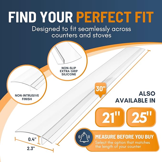 Linda’s Essentials Silicone Stove Gap Covers (2 Pack), Heat Resistant Oven Gap Filler Seals Gaps Between Stovetop and Counter, Easy to Clean Stove Gap Guard (30 Inches, Clear)