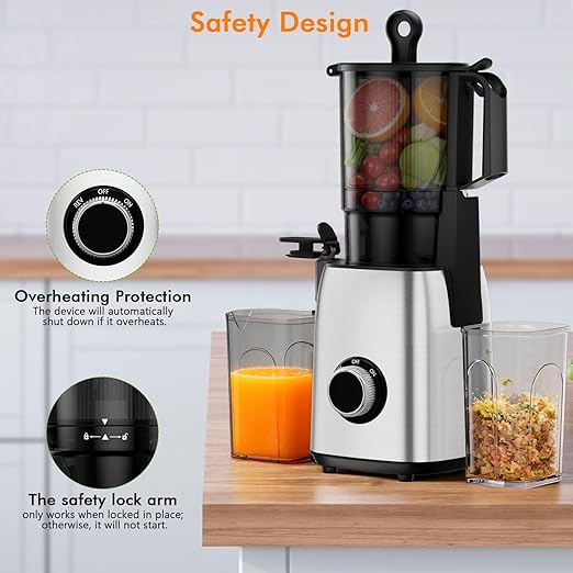 Electactic Cold Press Juicer,With 5.4" Extra Large Feed Chute Fit Whole Fruits & Vegetables,High Juice Yield,Easily Detachable Parts Design,Easy Assemble & Cleaning