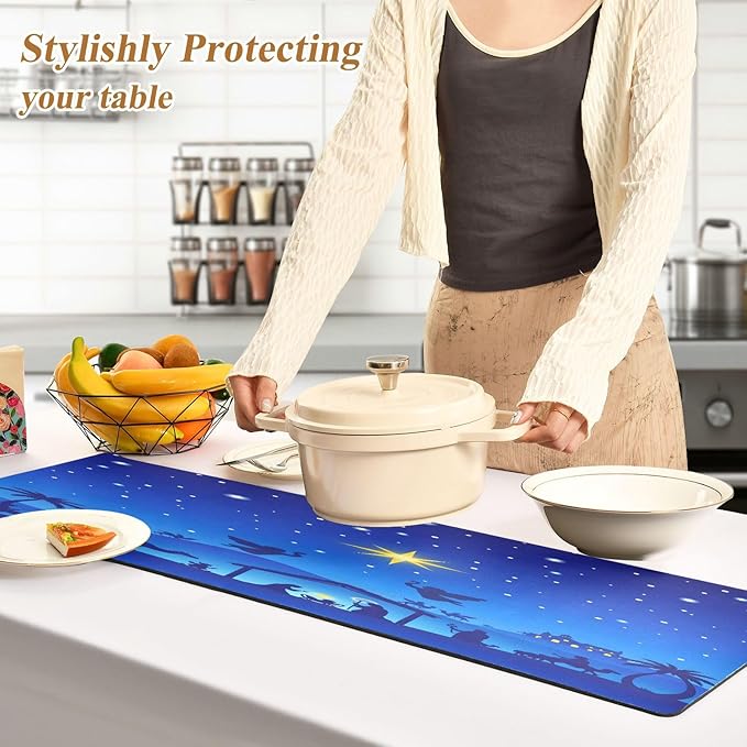 ALAZA Christmas Nativity Scene Trivet Table Runner 40 Inches Long Trivet for Hot Pots and Pans/Hot Dishes,Table Protector Heat Up to 230F, Decorative Hot Plates Mat for Kitchen Countertop 3