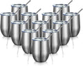 COMOOO 12oz Insulated Wine tumbler with Lid, Stainless Steel Stemless Wine Tumbler Glass,Double Wall Vacuum Wine Tumbler Cups with Straw for Coffee, Cocktails,Beer,Champaign Silver, 12 pack