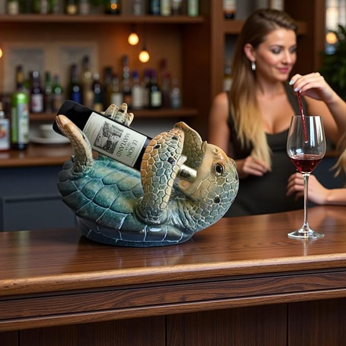 Sea Turtle Wine Bottle Holder Rack Countertop Beach Room Coastal Decor Nautical Party Decorations for Kitchen Dining Room Cabinet - Gift for Ocean Lovers