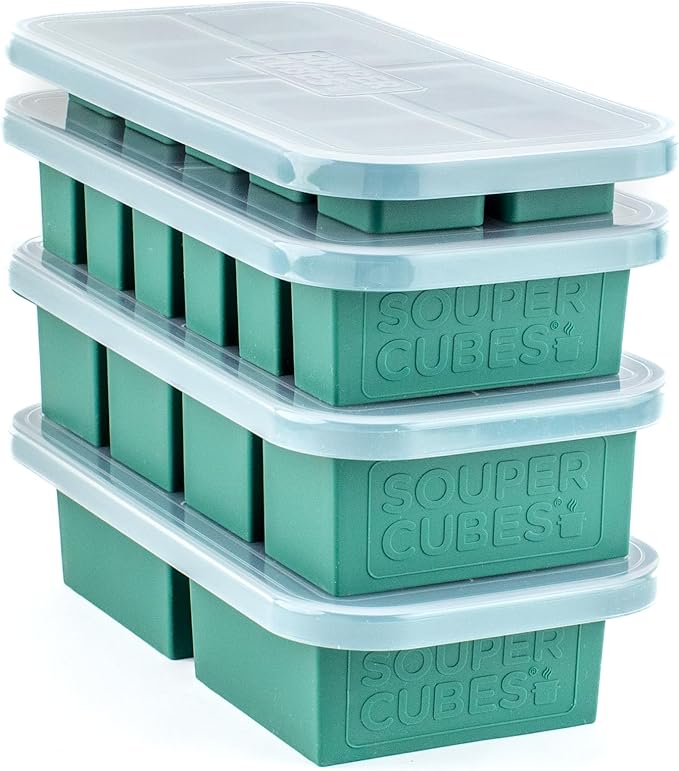 Souper Cubes Silicone Freezer Molds Gift Set, Kale | 2 Tbsp, 1/2 Cup, 1 Cup and 2 Cup Silicone Molds for Food Set, Perfect for Freezing Soup, Grains, Proteins, Herbs and More