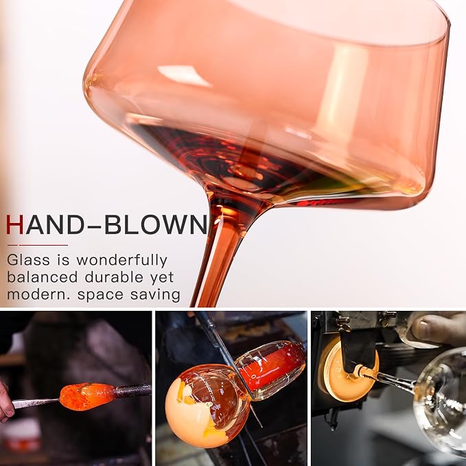 comfit Brown Coupe glasses Set of 6-13 oz Large Capacity Martini Glassware - Amber Colored Cocktail Glasses- 【Hand-Blown】 Colored Champagne Glass-Wedding Gifts