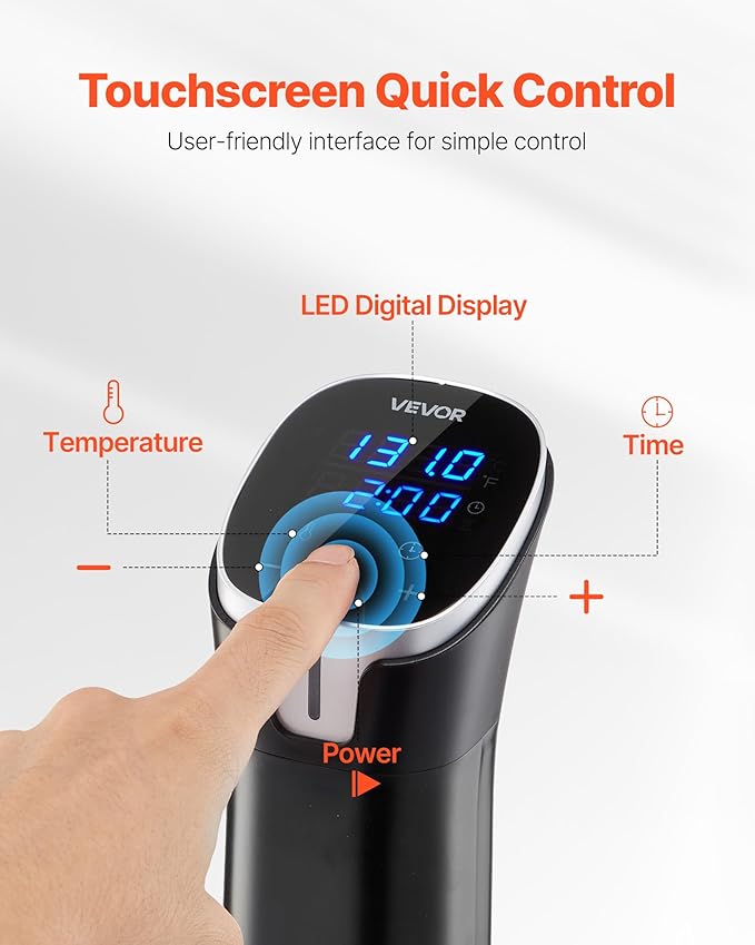 VEVOR Sous Vide Precision Cooker, 1100W Sous-Vide Cooking Machine, WIFI Immersion Circulator with LED Digital Display, Fast-Heating, Accurate Temperature & Timer Control, SUS304 Stainless Steel
