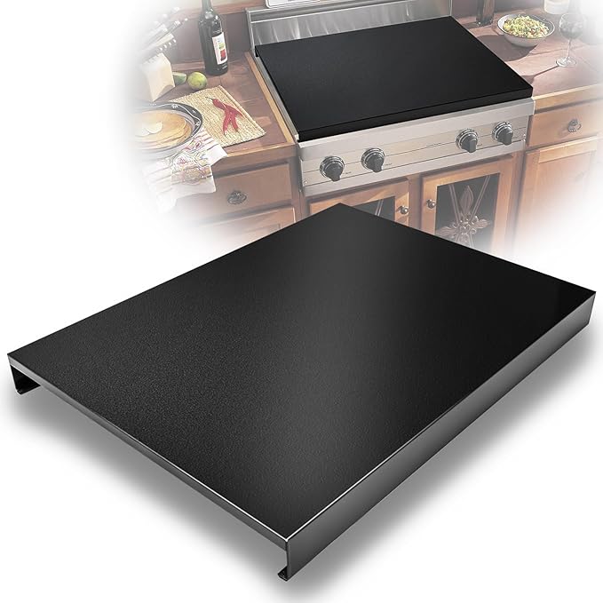 Gas Stove Cover Board, Resistance to Heat Range Covers for Gas Stove, Large Black Stove Top Covers (L30’’ x W22'' xH2.75'') with Anti-slip Silicone Feet, Anti-collision Corner Guards