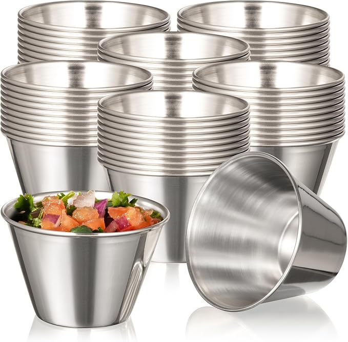 Fit Meal Prep [120 Pack 4 oz Stainless Steel Dipping Sauce Cups, Reusable Metal Ramekins, Commercial Grade Condiment Bowls, Individual Portion Cups, Small Round Au Jus Cup for Home, Restaurant