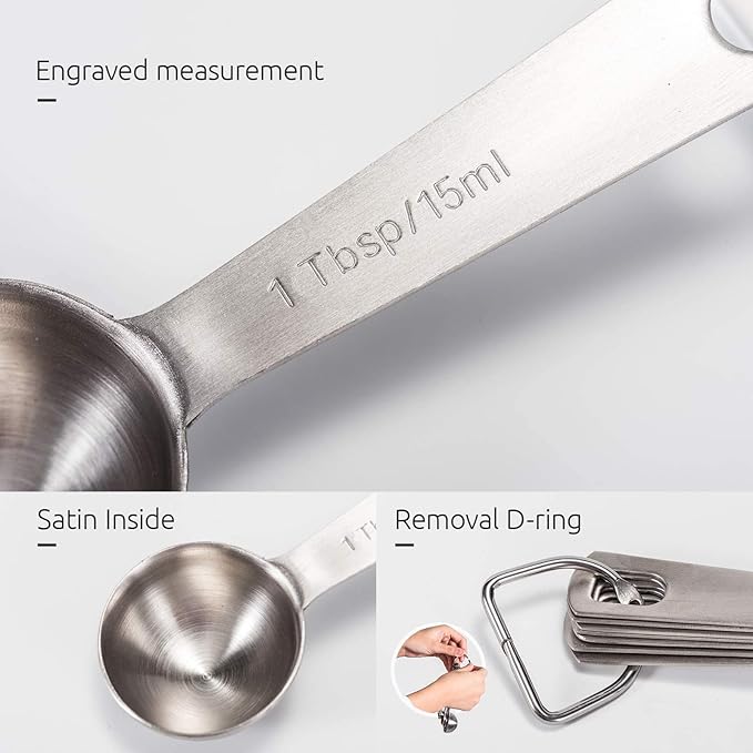 U-Taste 18/8 Stainless Steel Measuring Spoons Set of 6 and Measuring Cup Set of 7 for Dry and Liquid Ingredient with Engraved Measurement