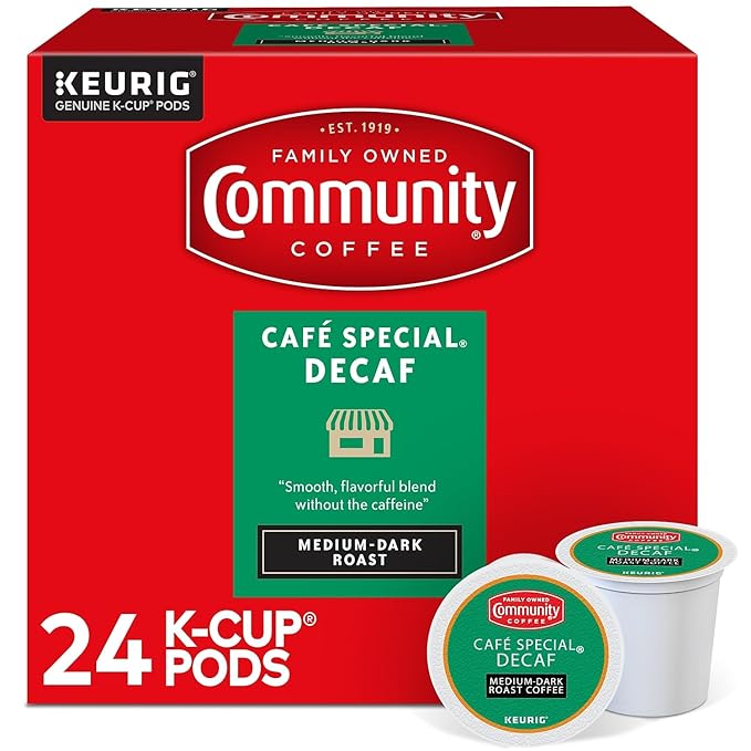 Community Coffee Cafe Special Decaf 24 Count Coffee Pods, Medium Dark Roast, Compatible with Keurig 2.0 K-Cup Brewers, 24 Count (Pack of 1)