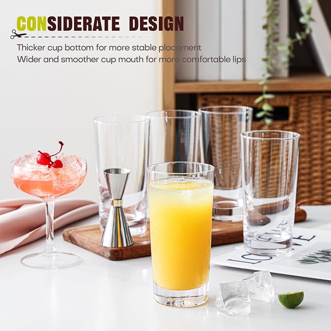Highball Glasses Set of 6, 13oz Tall Drinking Glasses, Water Glass for Kitchen, Tom Collins Glasses, Mojito Glass Cups, Cocktail Glasses for Bar Glassware