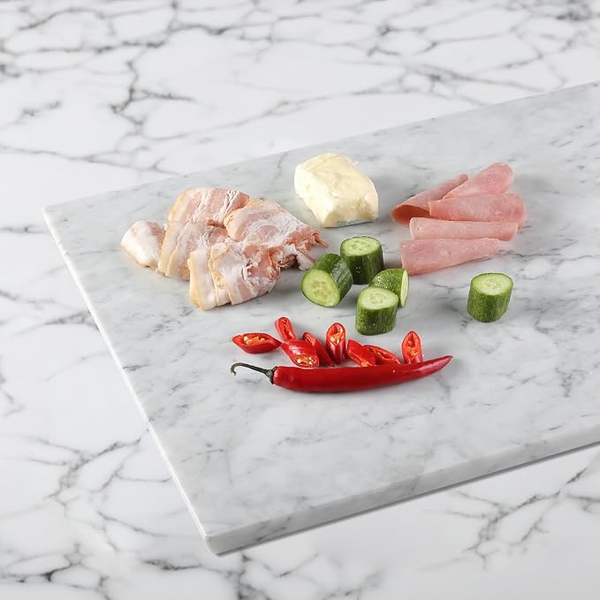 Koville Italian Carrara Marble Cutting Board for Kitchen, 16x20inch Extra Large Hand Crafted Marble Slab for Cheese, Charcuterie, Pastry Board - Wedding Gift, House Warming Gift