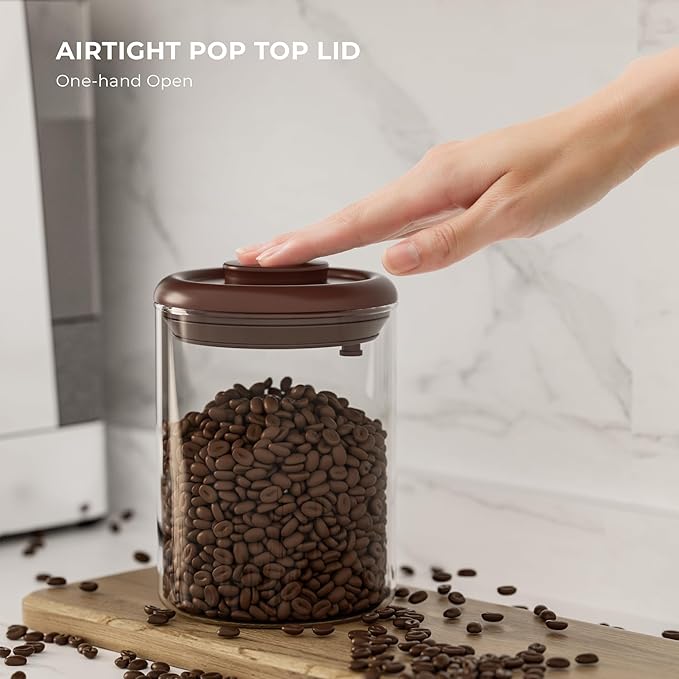 Clear Glass Coffee Canisters 2-Pack with One-Way Valves - Airtight Jars for Pantry Organization - Bulk Storage for Coffee Beans, Cereal, Sugar, Countertop Kitchen Canisters, 15OZ