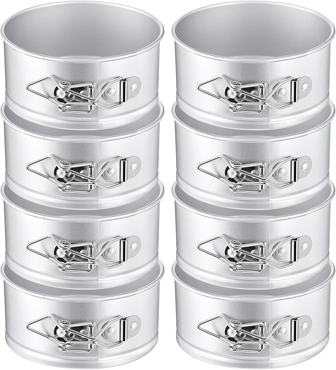 Sunnyray 8 Pcs 4 Inch Springform Pan for Baking Mini Cheesecake Pans with Removable Bottom Nonstick Leakproof Round Cake Mold Spring Form Molds for Mini Cheesecake Pizza and Quiches (Silver)