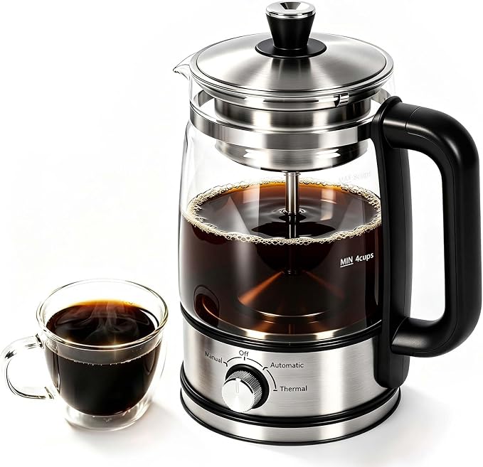 Horavie 8-Cup Electric Percolator Coffee Maker – Borosilicate Glass Carafe, Stainless Steel Filter, Auto or Manual Brew, Manual Keep Warm, Black