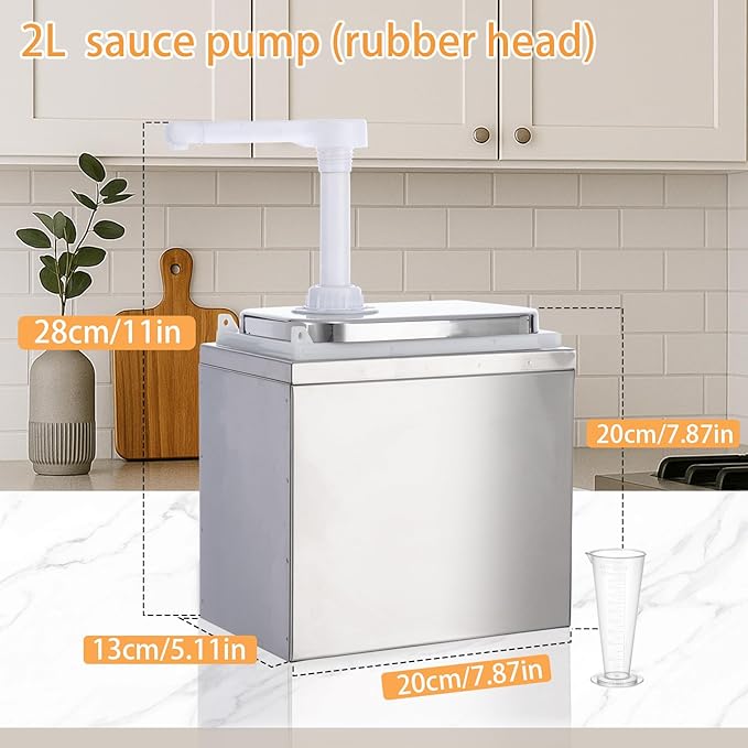 2.11 Quart Condiment Dispenser Pump,Syrup Pump Dispenser with Measuring Cup,Detachable Leak-Proof Design for Sauce, Honey, Syrup,Soy Sauce,Mustard,Cheese (2.11 QT Each, 1 pumphead)