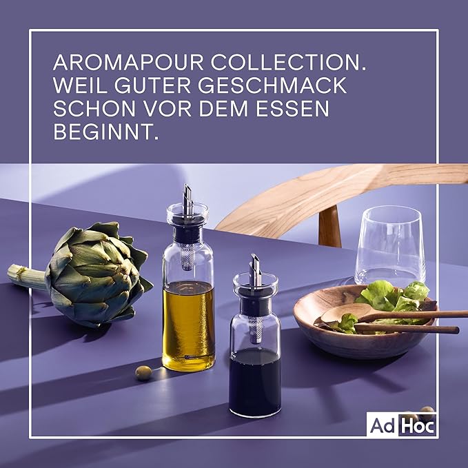AdHoc AromaPour - Oil & Vinegar Dispenser - No-Drip Liquid Bottle for Kitchen - Airtight Design with Stainless Steel Filter - Offers Healthy & Fresh Flavor - Dispenser Set