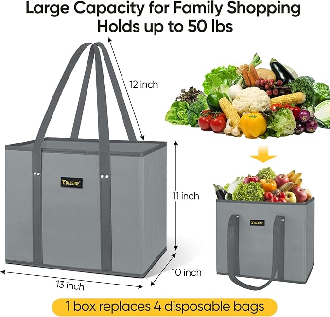 BALEINE 6Pk Reusable Grocery Bags, Foldable Shopping Bags for Groceries with Reinforced Bottom & Handles (Blossom Season)