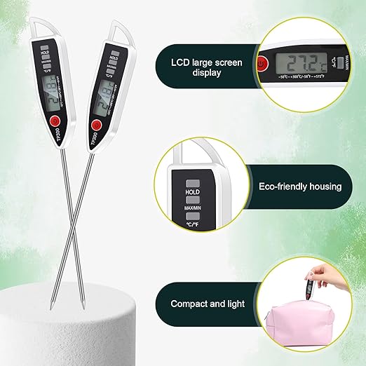 Copkim 3 Set Waterproof Food Thermometer for Water, Liquid, Candle and Cooking Digital Meat Thermometer with Long Probe Instant Read for Kitchen BBQ Grill Candy (White)