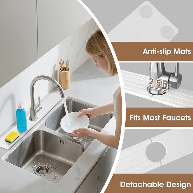 Snuggery Diatomite Faucet Mat Splash Guard - Quick Dry Stone Mat Sink Tray 23.6"x4" – Super Absorbent Non-Slip Faucet Drip Mat Around Faucet – Drying Stone Protector for Kitchen Sink Bathroom