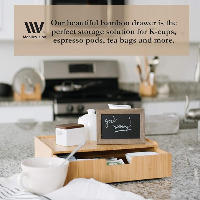 Bamboo Drawer Organizer to hold Single-serve coffee pods, Coffee, Tea, & Espresso Pods, Condiments and Accessories, Perfect for Kitchens & Office Break Rooms