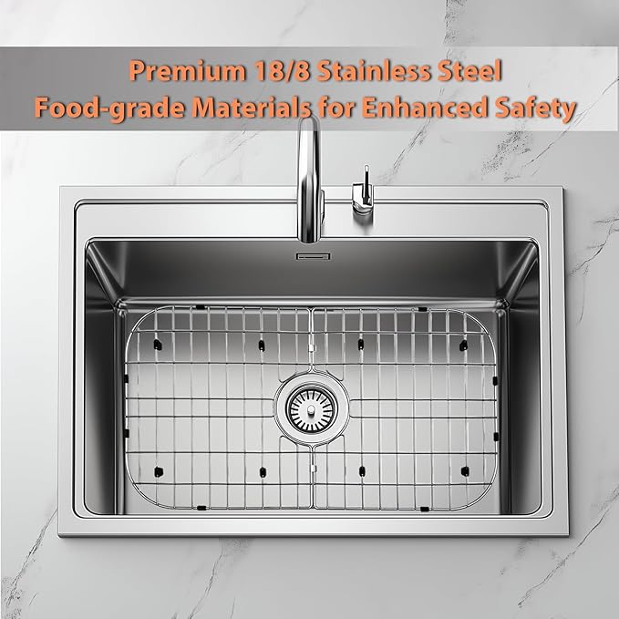2 Pack Detachable Sink Protectors - 18/8 Stainless Steel Draining Grid & Dish Rack, Medium Hole, Customizable Fit 665 x 362mm (26 3/16 x 14 1/4)