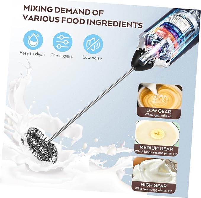 VALICLUD Portable Stainless Steel Electric Milk Frother Handheld Drink Mixer with Whisk Heads for Coffee Foam and Egg Whipping Speed USB Rechargeable Low Noise Foam Maker for Home and
