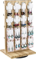 Ikee Design Wooden Rotating Two-Sided Jewelry Display Stand, Rotating Organizer with 32 Long Hooks for Store, Keychain Earring Display, Oak Color, 9.1W x 7.5 D x 17.1 H in
