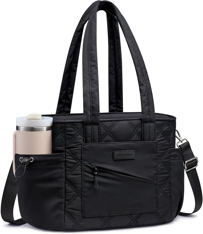 LOVEVOOK Lunch Box for Women, Quilted Insulated Lunch Bag Tote with 40oz Water Bottle Holder, Large Leakproof Cooler Bag for Women with Shoulder Strap, Work Office Nurse Teacher Picnic Travel