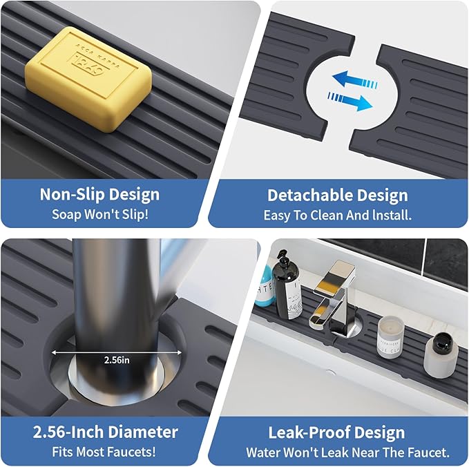 Stone Faucet Mat for Kitchen Sink, Water Absorbing Sink Water Splash Guard, Fast-Drying Kitchen Sink Faucet Mat, Durable Protector and Stone Drying Mat for Kitchen Counter & Bathroom Sink