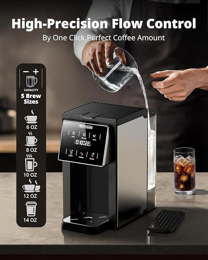 AIRMSEN Grind & Brew Coffee Maker with Built-in Grinder (2026 Model) - Single-Serve, Compatible with K-Cup Pods & Ground, 1000W Fast 6-14oz Brewer, Descaling Alert, Touchscreen & 50oz Removable Tank
