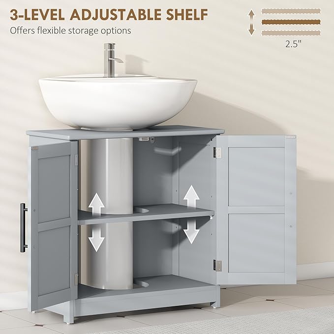 HOMCOM Pedestal Sink Storage Cabinet, Farmhouse Freestanding Bathroom Sink Cabinet with 2 Barn Doors and Adjustable Shelf, Dark Gray