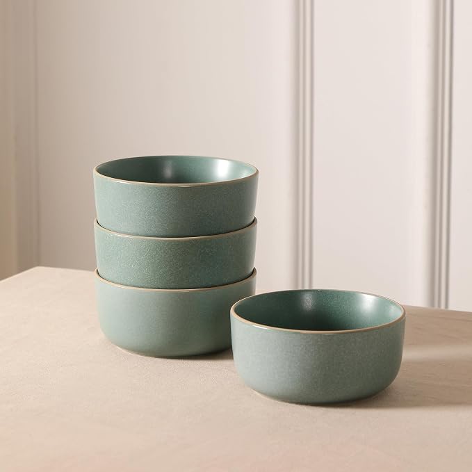 Earth & Clay Amber 12-Piece Dinnerware Set Stoneware, Dishwasher and Microwave Safe Plates and Bowls Set, Dish Set for 4, Green