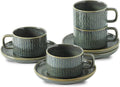 Espresso Cup with Saucer - 6 Ounce Ceramic Espresso Mugs Set of 4, Cappuccino Cups Set, Latte Coffee Cups for Coffee, Cafe Mocha, Tea, Green