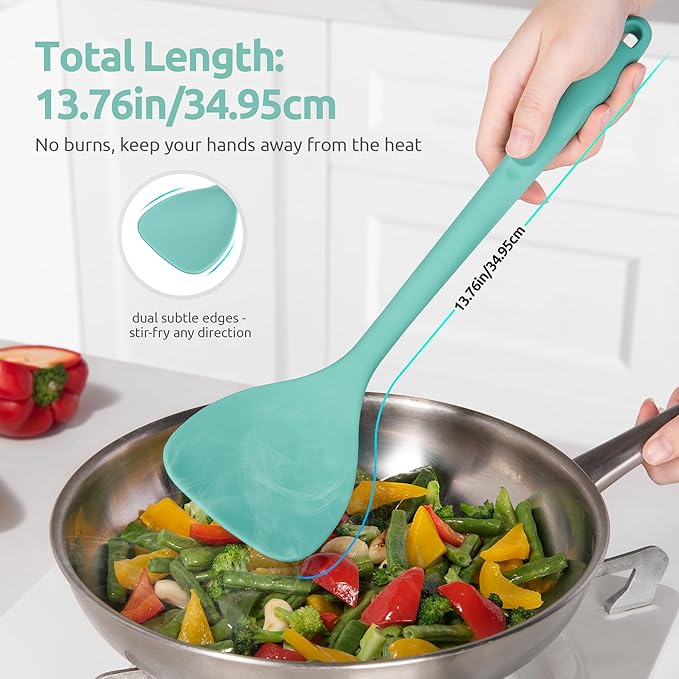 U-Taste 18/8 Stainless Steel Measuring Cups and Spoons Set of 10 (Multi) and 600ºF Heat Resistant 13.76" Long, 3.63" Wide Wok Spatula for Kitchen Stir Fry (Aqua Sky)