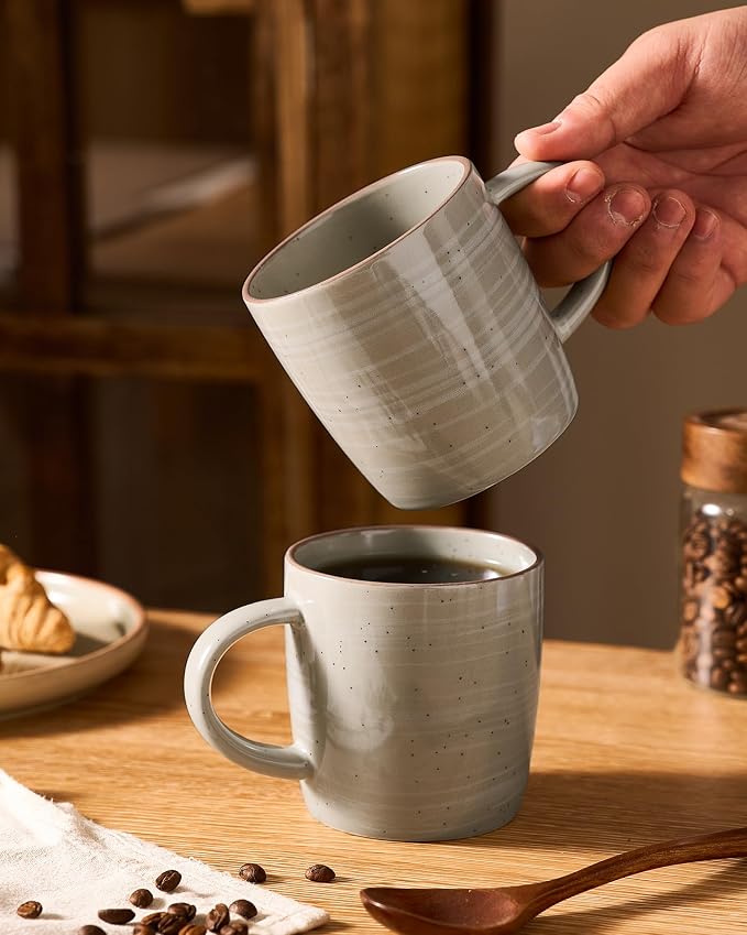 famiware Coffee Mugs Set of 4, Meteor 13 oz Ceramic Mug Cup Set with Handle for Coffee, Tea, Cappuccino, Latte, Milk, Matcha Green