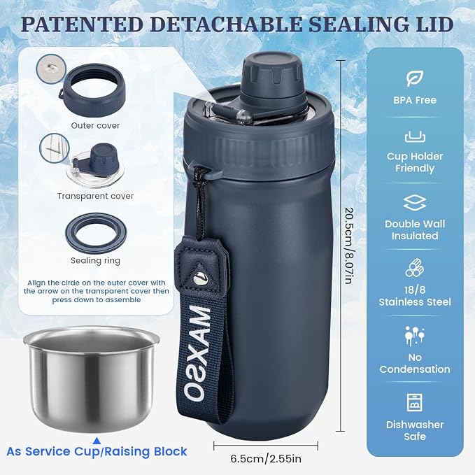MAXSO Sealed Can Cooler Fizz Lid Can Cover for 12 oz Regular, Slim Skinny Cans & As Thermal Bottle (Navy Blue, 5-in-1)