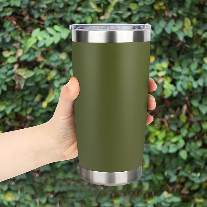 20oz Stainless Steel Tumbler with Lid, Travel Mug - Double Wall Vacuum Powder Coated Cup - Army Green, 1 Pack